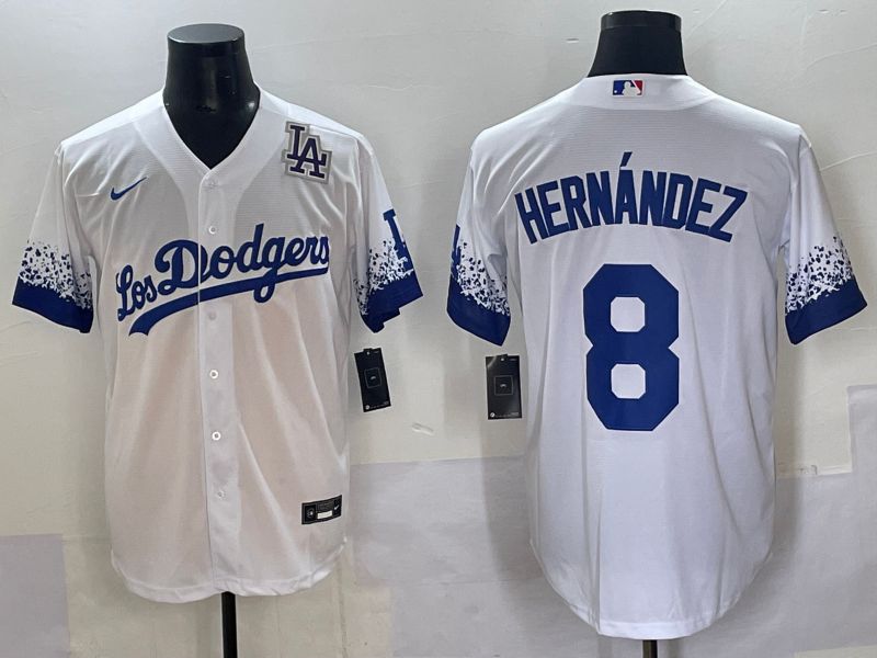 Men 2025 Los Angeles Dodgers #8 Hernandez White blue City Edition Nike MLB Jersey style 8